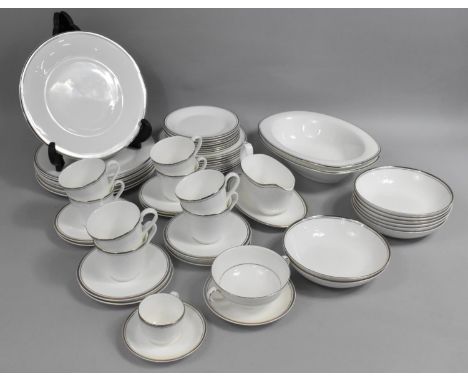 A Royal Doulton Platinum Concord Service to Comprise Cups, Saucers, Side Plates, Dinner Plates, Bowls, Sauce Boat and Stand E