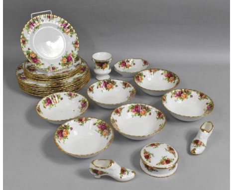 A Part Royal Albert Dinner Service to Comprise Seven Large Plates, Six Small Plates and Six Bowls Together with Two Shoe Orna