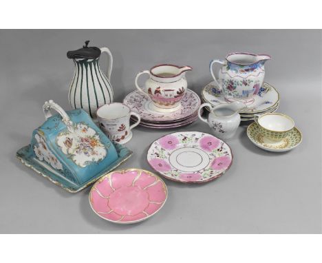 A Collection of Various 19th Century and Later Ceramics to Comprise Pink Lustre Plates, Mug and Jug, Bloor Derby Pink and Gil