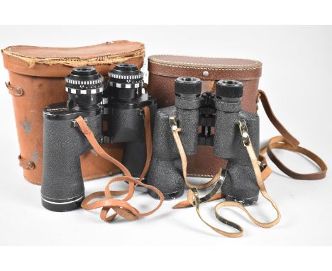 A Pair of Cased Pathescope 8-14x50 Binoculars together with a Cased Pair of Liebermann Gortz 10x50 Binoculars 