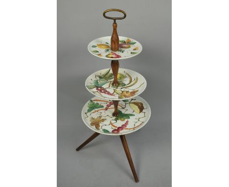 An Italian Three Tier Ceramic and Wooden Stand, 80cm high 
