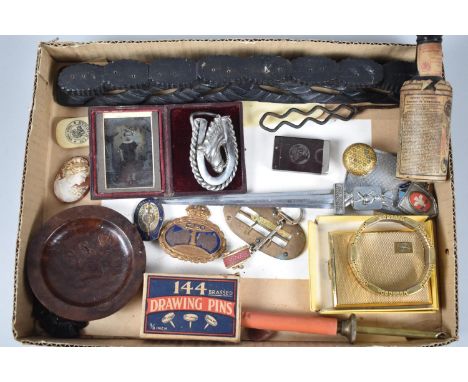 A Collection of Curios to inlude Daguerreotype Photo, Cameo, Button Hook, GPO Badge, Letter Openers Etc 