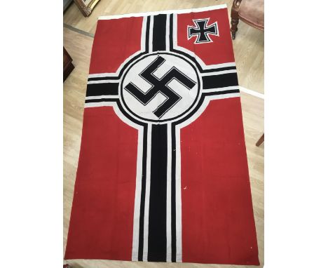 A WW2 era, large 1.5m x 2.5m German Kriegsmarine ‘Reichkriegsflagge’.Of standard Kriegsmarine design, with a large screen pri