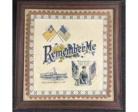 A scarce post WW1 era, large printed and embroidered commemorative handkerchief, marking the visit of Edward, Prince of Wales