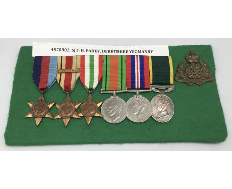 A good WW2 Derbyshire Yeomanry 8th Army Territorial Medal group. Awarded to 4970802 Sjt H.Fahey of the 1st Derbyshire Yeomanr