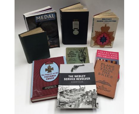 A selection of military themed books relating to British medals, badges, firearms and military campaigns. To include: British
