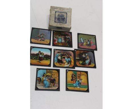 A set of antique magic lantern slides showing Cinderella (one damaged) 