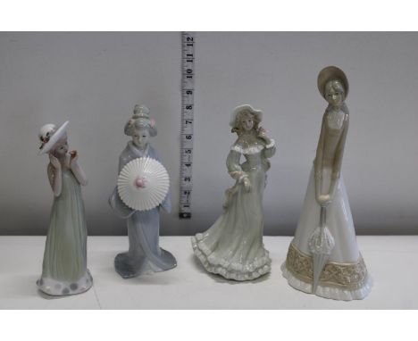 Four ceramic ladies figures (all with different makers names) 