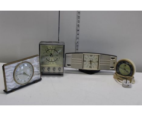 A selection of vintage clocks and clock radios including Smiths 