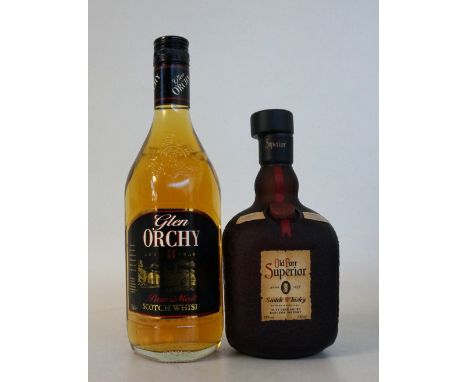 OLD PARR SUPERIOR & GLEN ORCHY
2 bottles.  Old Parr Superior Blended Scotch Whisky.  75cl.  43% abv.  Bottled for Bangkok Air