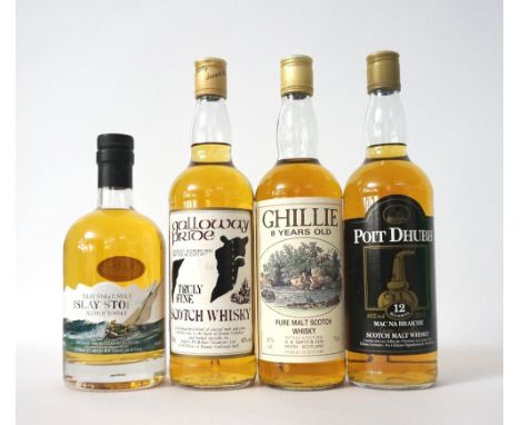 FOUR BOTTLES OF WHISKY
A selection of bottles, including: POIT DHUBH 12 YEAR OLD.  Blended malt scotch whisky.  75cl.  40% ab