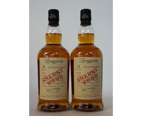 TWO BOTTLES LONGROW 13YO SHERRY WOOD
A brace of LONGROW 13 YEAR OLD Single Malt Scotch Whisky bottles.  70cl.  53.2% abv.  Ma