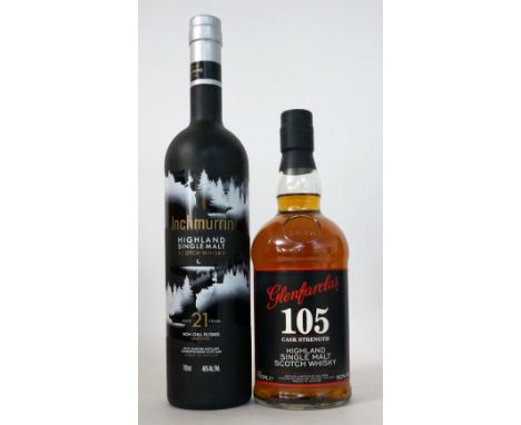 TWO BOTTLES OF SINGLE MALT SCOTCH WHISKY
Comprising: GLENFARCLAS 105 - CASK STRENGTH Single Malt Scotch Whisky.  70cl.  60% a