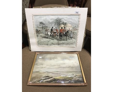 WATER COLOUR DARTMOOR 1921 SIGNED KS WAITE & PRINT