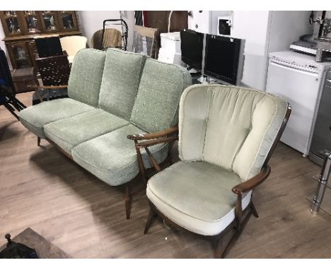 VINTAGE ERCOL 3 SEATER SOFA & CHAIR