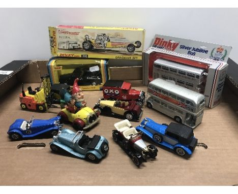 1 BOX OF VINTAGE DIE CAST VEHICLES DINKY CORGI ETC