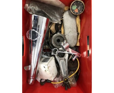 An autojumblers lotcomprising a Manx-type megaphone silencer; a believed Manx conrod; assorted engine components; alloy headl