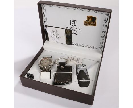Qbos gentleman's wristwatch, boxed with key fob and lighter, cased 