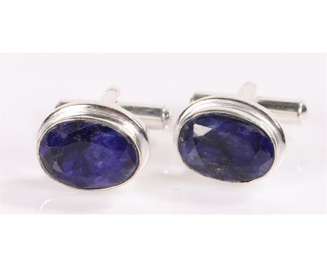Pair of silver and sapphire cufflinks 