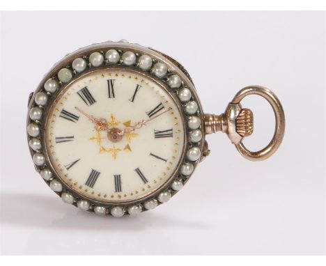 Open face pocket watch with a white enamel dial, 30mm diameter 