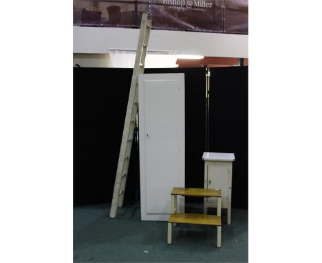 White painted furniture consisting of cupboard, bedside cupboard, step, ten rung ladder (4)
