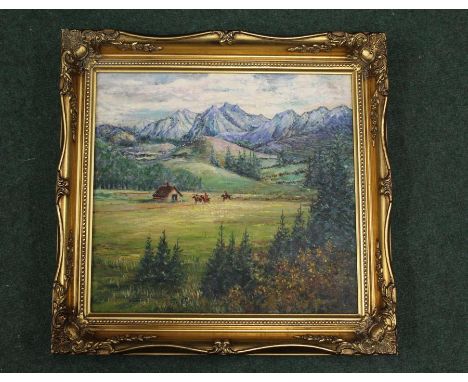 An oil painting by the artist Jan Wasilewski entitled Horse Riders, 28 cm x 36 cm .(after the German invasion of Poland in Wo