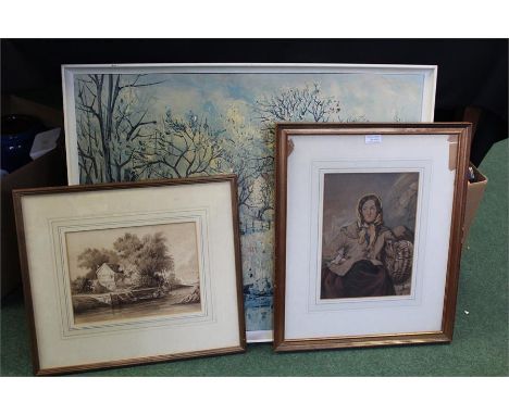 River View, Suffolk, attributed to Charles Savill Onley, Watercolour, together with a 19th Century watercolour and a large fr