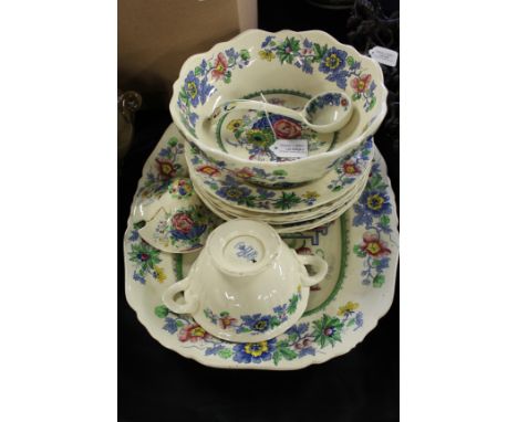 Mason's Ironstone part service, to include a bowl, ladle, six plates, meat dish and bowl, (qty)