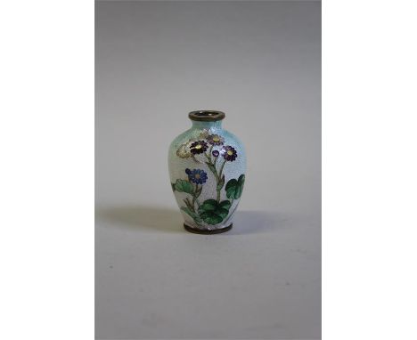 Oriental enamel miniature vase, decorated with colourful flowers, 6.5cm high