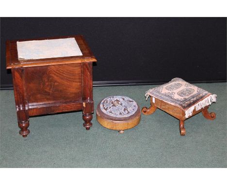 Furniture, to include a 19th Century beadwork footstool, another and a Victorian commode, (3)