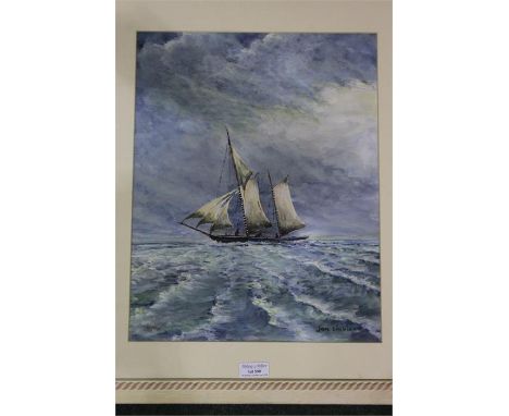A watercolour by the artist Jan Wasilewski of a fishing boat, 30 cm x 39 cm .(after the German invasion of Poland in World Wa
