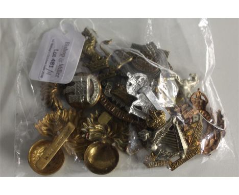 Collection of British army cap badges, Grenadier Guards, Kings Dragoon Guards, 10th Hussars, Royal Fusiliers, etc, mainly rep
