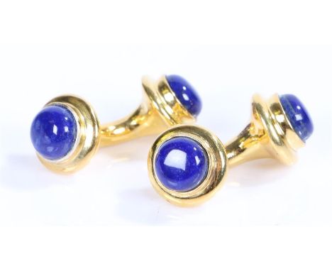 Pair of silver gilt and lapis lazuli cufflinks, of arched form