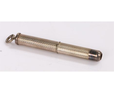Silver toothpick, with an engine turned case and retracting pick