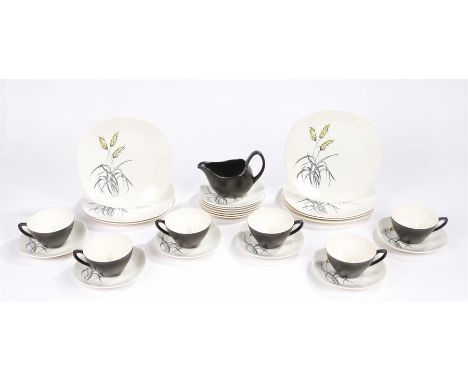 Midwinter Bali-Hai dinner and tea service, comprising six teacups, saucers, side plates, dinner plates and a milk jug, (25)