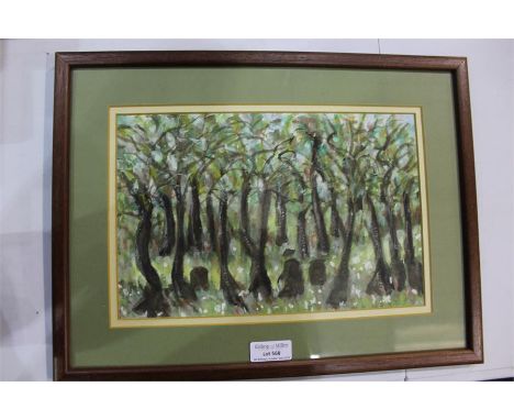 A watercolour by the artist Jan Wasilewski of a forest scene, 27 cm x 17 cm .(after the German invasion of Poland in World Wa