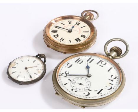 Goliath open face pocket watch, with a white enamel dial and Roman hours, the case 67mm diameter, Two pocket watches, to incl