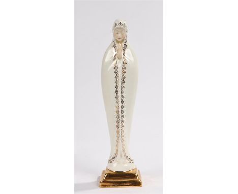 Midwinter porcelain figure modelled as a devout girl praying, wearing a plain white robe gilded along both edges, on a steppe