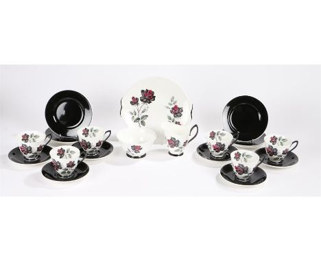 Royal Albert Masquerade bone china tea service comprising six teacups, saucers, side plates sandwich plate, milk jug and suga