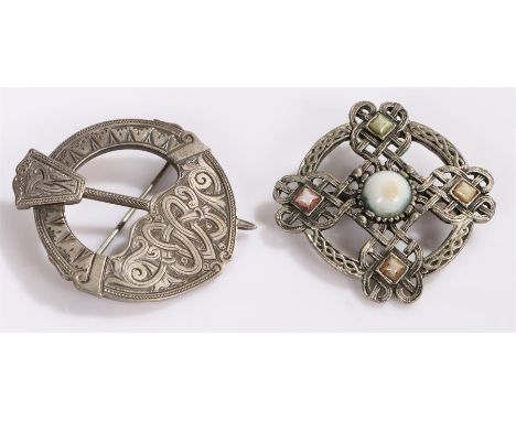 Scottish Celtic style brooch, with kite mark, together with another brooch, (2)