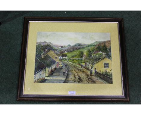 A watercolour by the artist Jan Wasilewski of a village scene, 40 cm x 27 cm .(after the German invasion of Poland in World W
