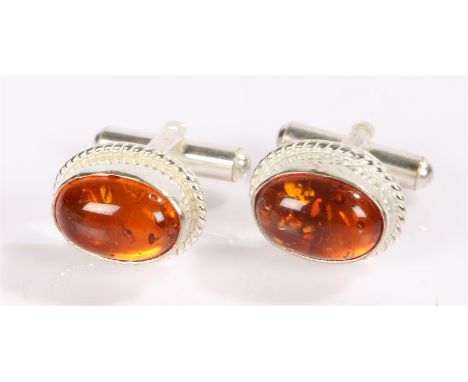 Pair of Baltic amber and silver cufflinks
