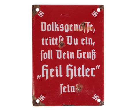 A WWII GERMAN MILITARY ENAMEL SIGN 15cm x 12cm