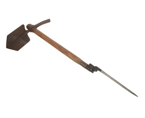 A WWII TRENCH TOOL/PICK AXE with a bayonet, 24cm long