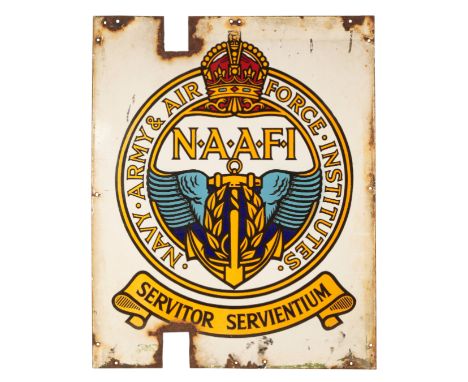 A NAVY, ARMY AND AIR FORCE INSTITUTES ENAMEL WALL SIGN 76cm x 60cmProvenance: From the collection of Lance Corporal Denis Jon
