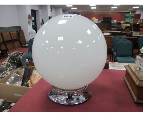 An Art Deco Style Cira 1940's Globular Opaline Ceiling Lamp, with chrome gallery, approximately 28cm high.