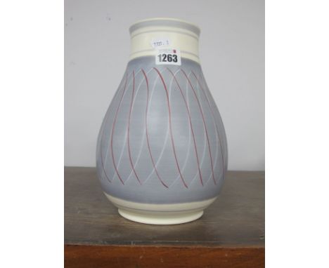 A Poole c.1950's White Earthenware Vase, of baluster form, designed by Alfred Read pattern XPRP and factory mark to base 26cm