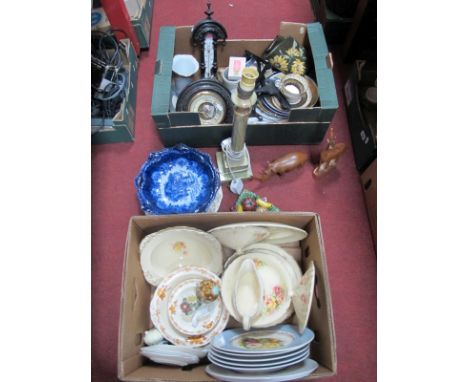 Onyx Table Lamp, tapestry wall hanging, Wilkinsons Honeyglaze dinner ware, etc: Two Boxes.