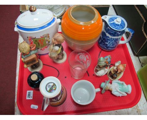 Shelly Ovid Vase, in orange and tan. George Jones hot water jug, Hummel figures, etc:- One Tray.