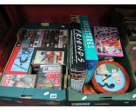 Board Games - 'Friends', Guesstures'. 'X Files', Wallace and Gromit clock, various VHS:- Two Boxes.